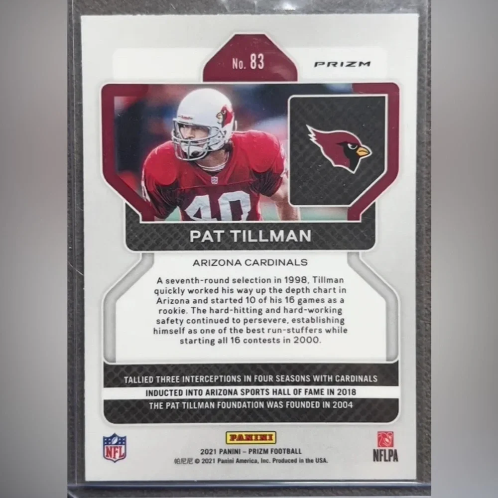 ⭐️🏈 2021 Panini Prizm Pat Tillman, Cardinals, NFL Card #83, Red Prizm - (B1)